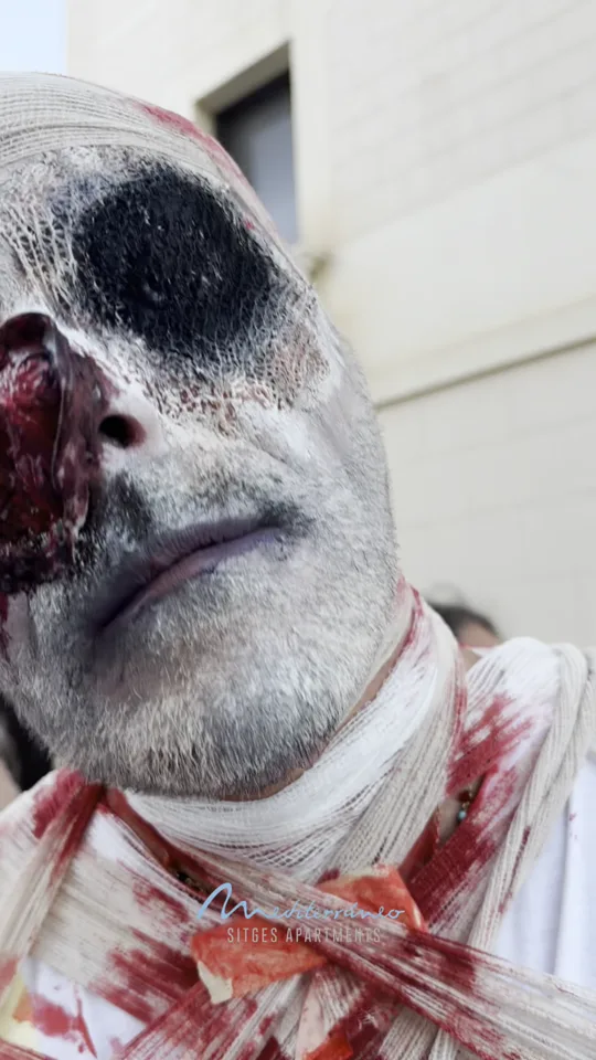 Bandaged face, extreme close-up