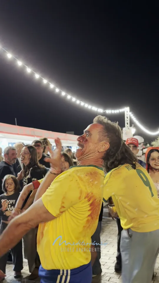 Football zombies under string lights